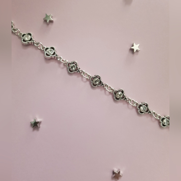 Boho Flower Bracelet Diamante Silver Tone Rhinestone Anklet Eleven Festival - Picture 2 of 4